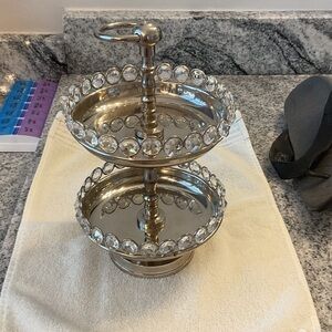 Silver Two-Tier Crystal Tray